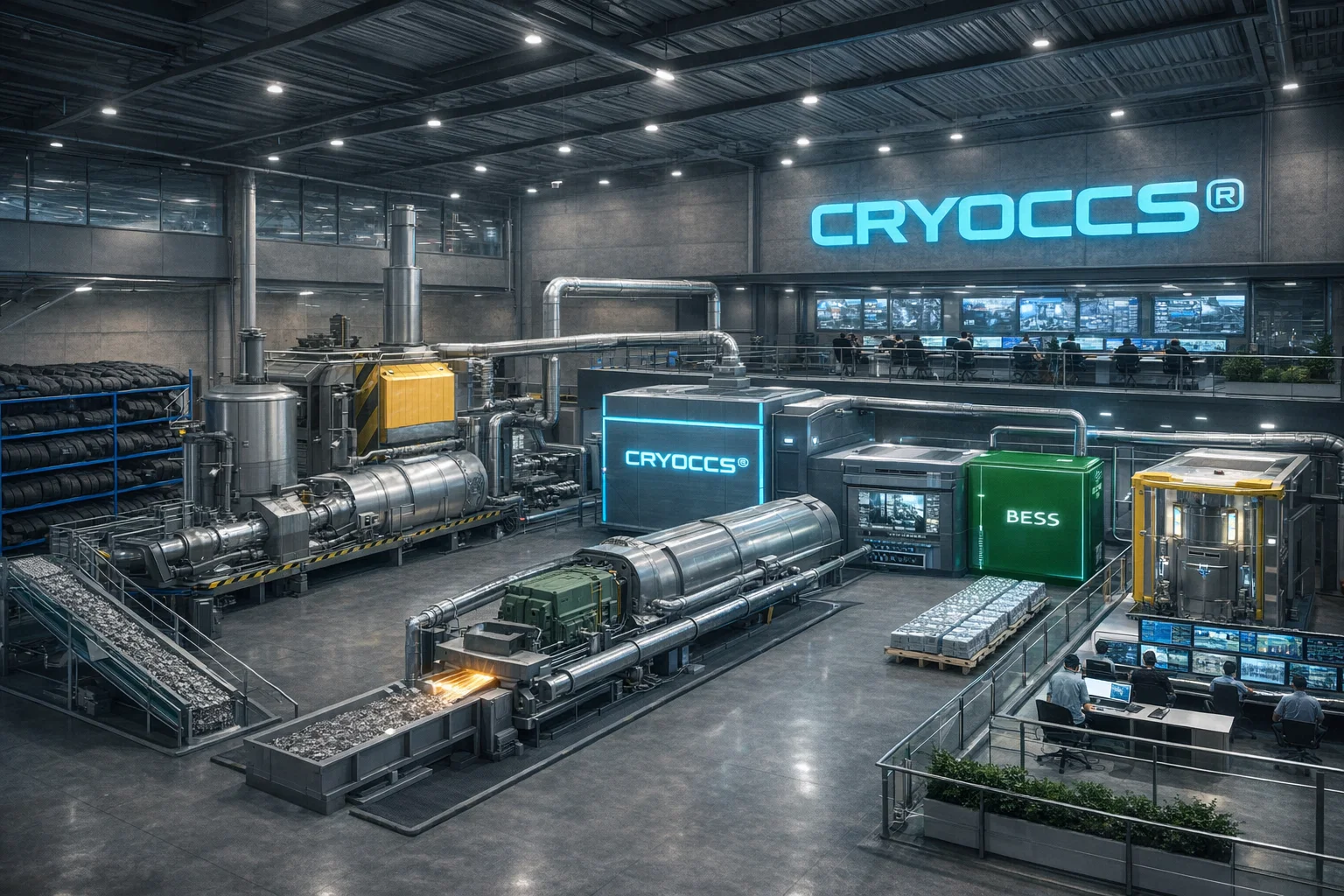 CRYOCCS power plant with LN₂ and CO₂ storage and EV charging