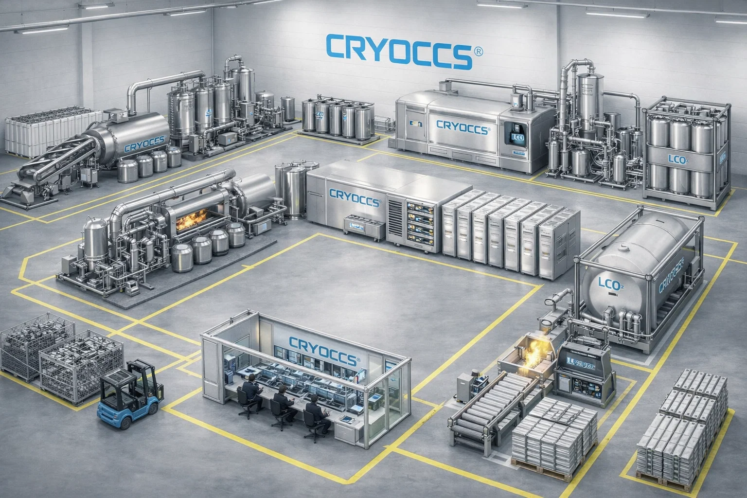 CRYOCCS Power Plant, LN₂ and CO₂ storage and EV charging
